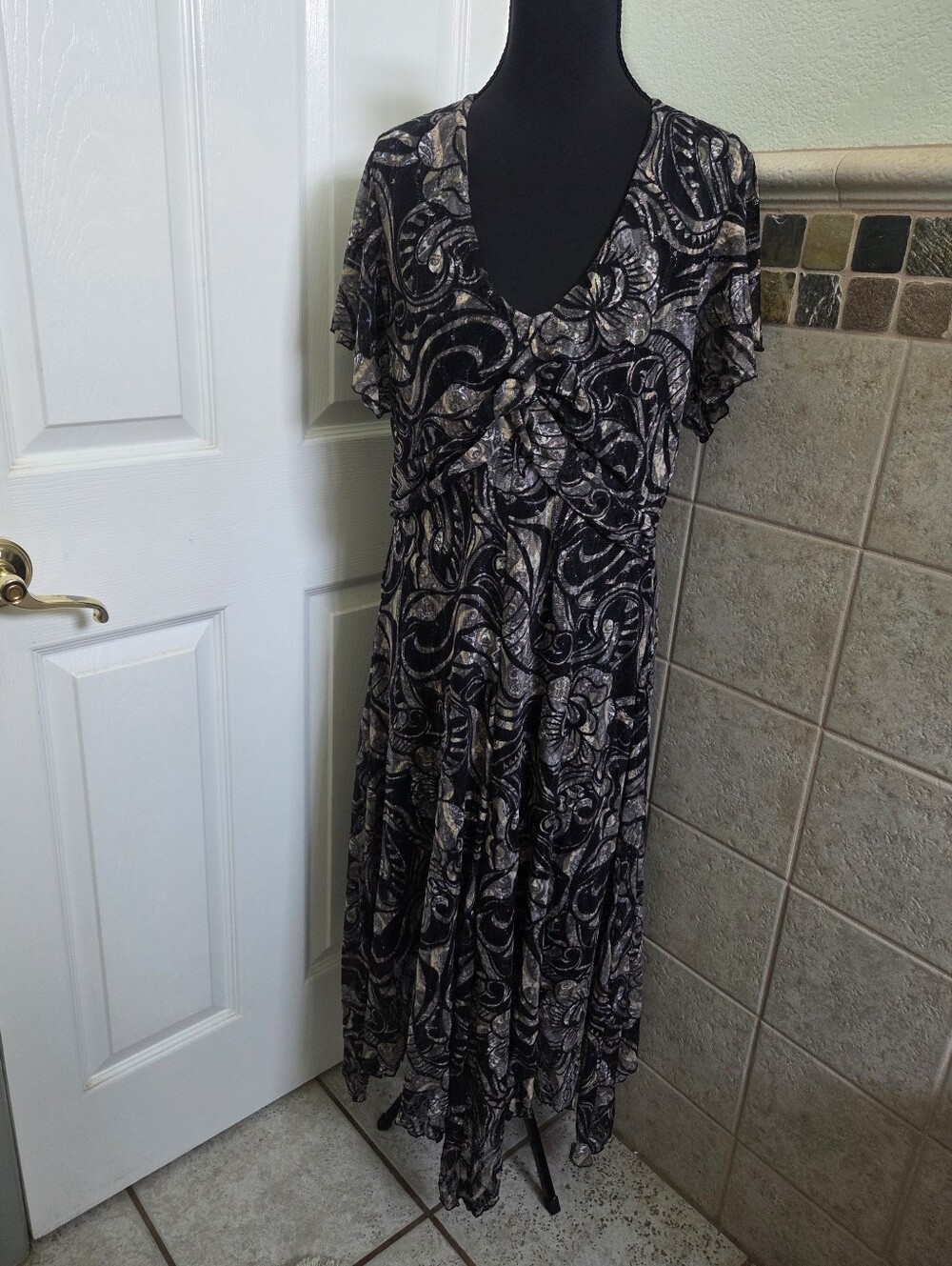 Vintage 90s Serendipity Maui Black silver cream glitter maxi dress Whimsigoth XL